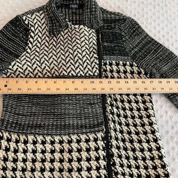 Chaps Womens Black White Patchwork Zip Up Sweater Jacket Long Sleeve Collared MP - Picture 4 of 8